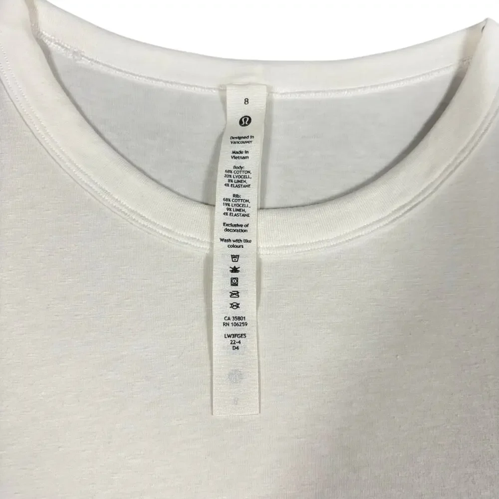 lululemon White Cates LS Long Sleeve T-Shirt Size 8 Cotton Lyocell Linen Blend - Picture 5 of 9